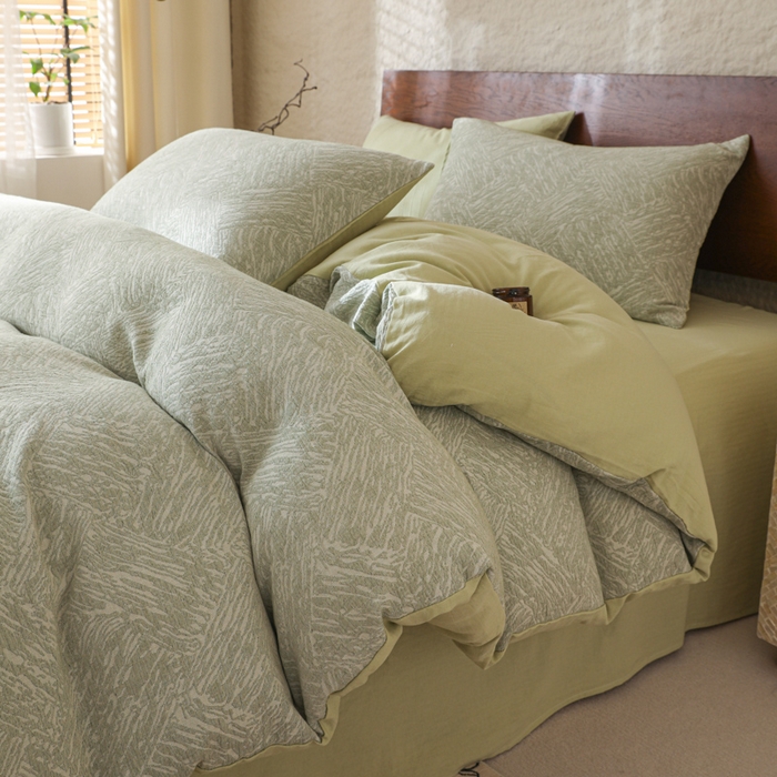 91家纺网 家纺一手货源 找家纺 眠博士 2025新款60s长绒棉纯棉提花磨毛四件套 提花磨毛套件-缤纷绿