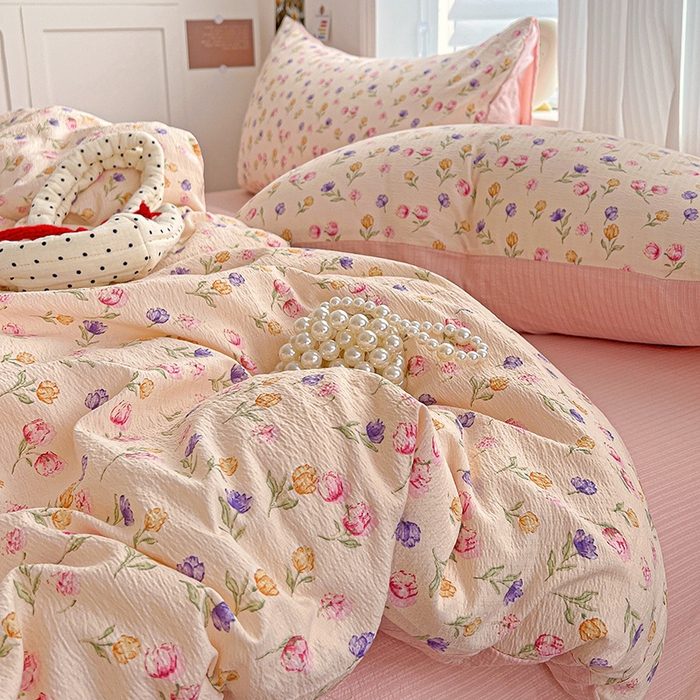 一比一 2026新款云感皱皱双层纱四件套-简单款 花予