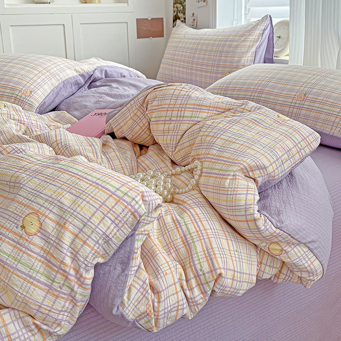 91家纺网 家纺一手货源 找家纺 一比一 2026新款云感皱皱双层纱四件套-简单款 简至