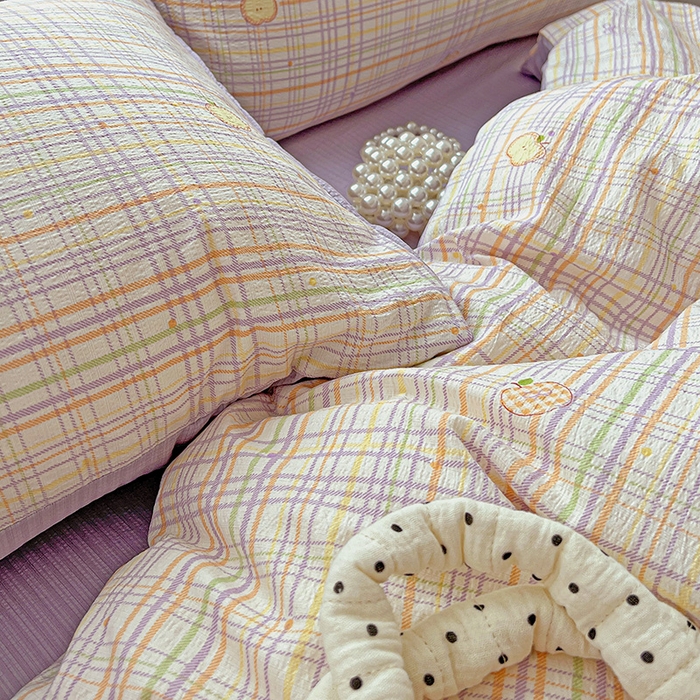 91家纺网 家纺一手货源 找家纺 一比一 2026新款云感皱皱双层纱四件套-简单款 简至