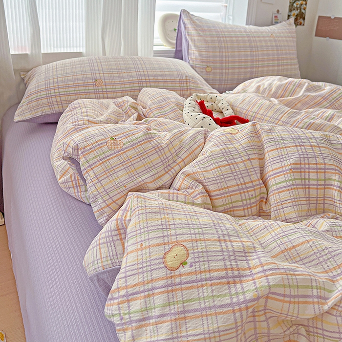 91家纺网 家纺一手货源 找家纺 一比一 2026新款云感皱皱双层纱四件套-简单款 简至