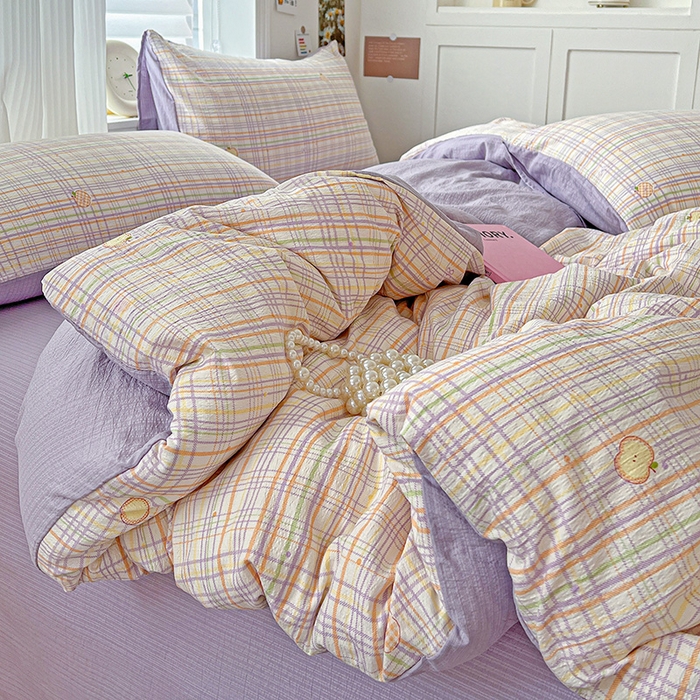 91家纺网 家纺一手货源 找家纺 一比一 2026新款云感皱皱双层纱四件套-简单款 简至