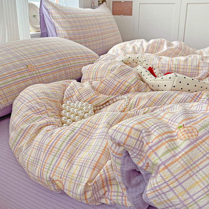 91家纺网 家纺一手货源 找家纺 一比一 2026新款云感皱皱双层纱四件套-简单款 简至