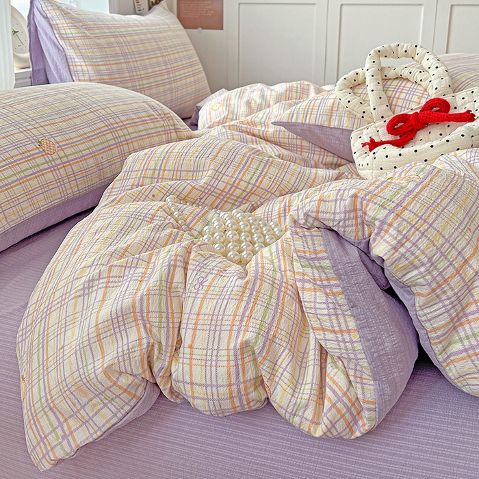 91家纺网 家纺一手货源 找家纺 一比一 2026新款云感皱皱双层纱四件套-简单款 简至