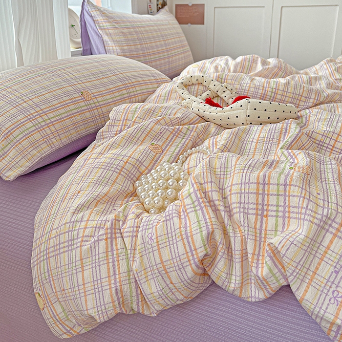 91家纺网 家纺一手货源 找家纺 一比一 2026新款云感皱皱双层纱四件套-简单款 简至