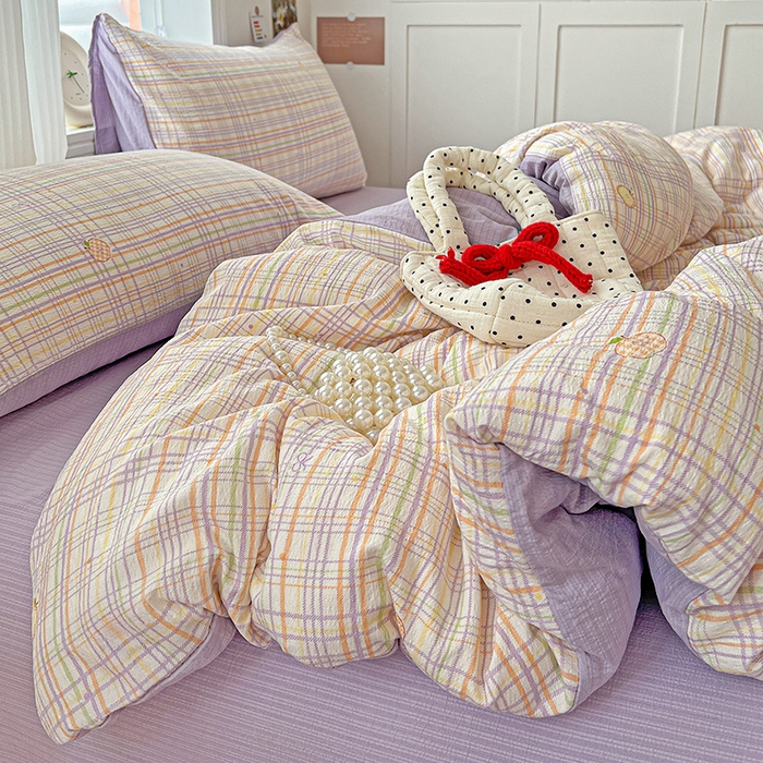 91家纺网 家纺一手货源 找家纺 一比一 2026新款云感皱皱双层纱四件套-简单款 简至