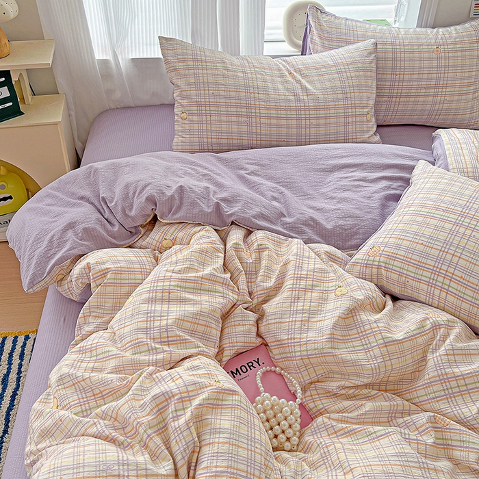 91家纺网 家纺一手货源 找家纺 一比一 2026新款云感皱皱双层纱四件套-简单款 简至