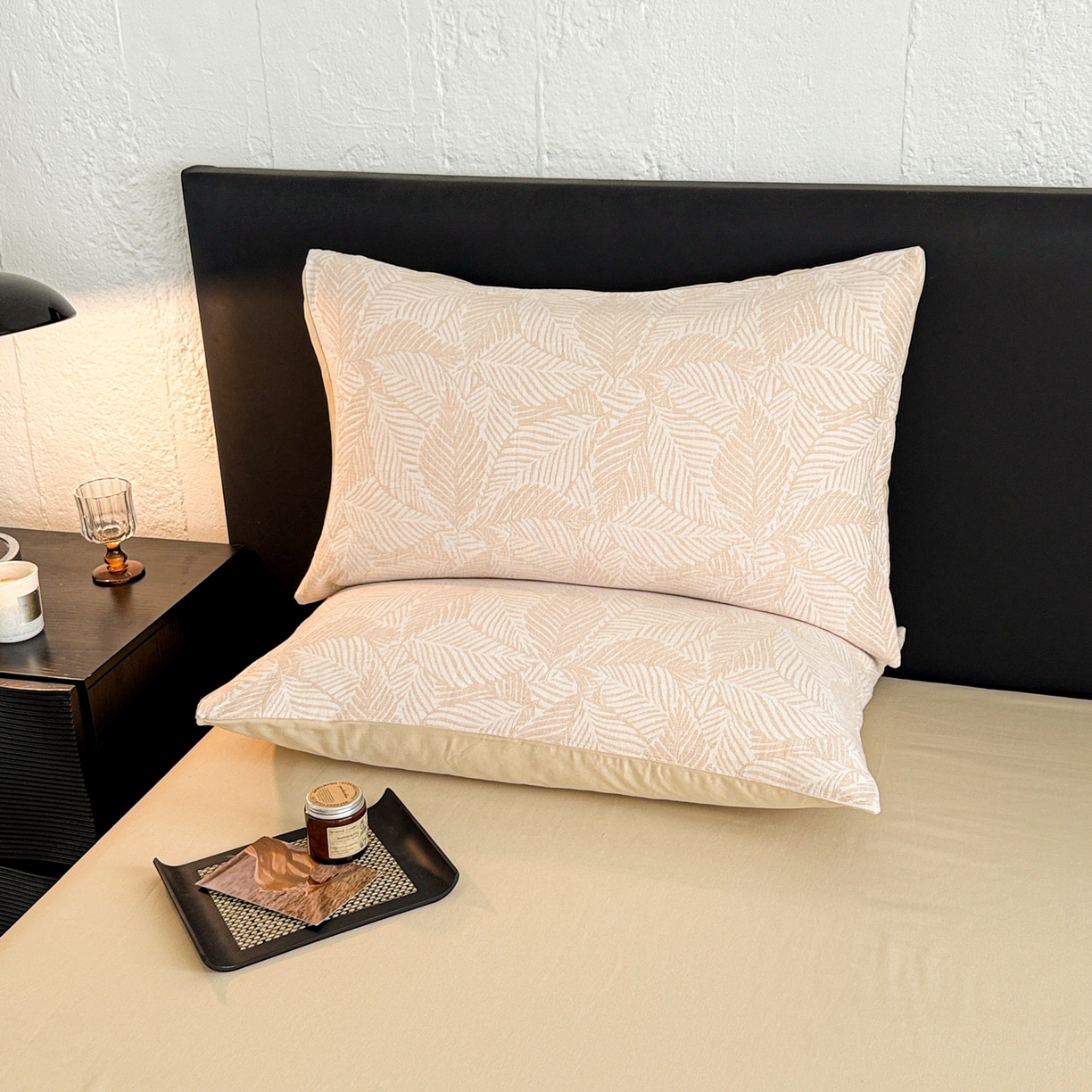 91家纺网 家纺一手货源 找家纺 眠博士 2025新款60s长绒棉纯棉提花磨毛四件套 提花磨毛套件-枫叶杏