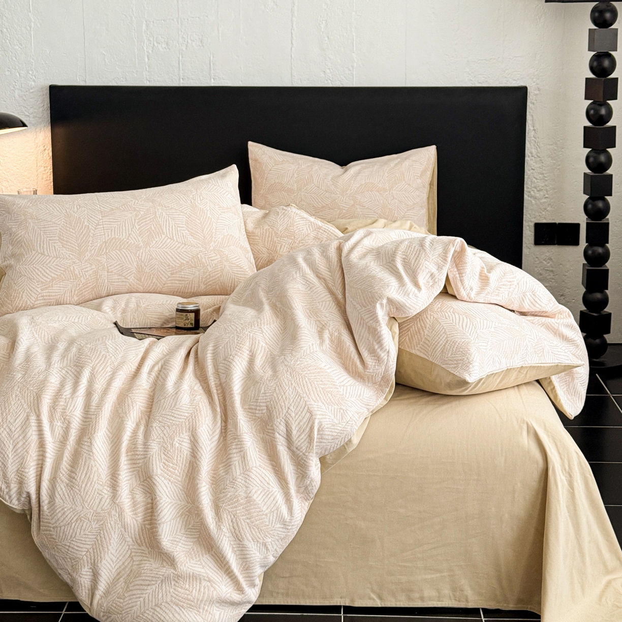 91家纺网 家纺一手货源 找家纺 眠博士 2025新款60s长绒棉纯棉提花磨毛四件套 提花磨毛套件-枫叶杏