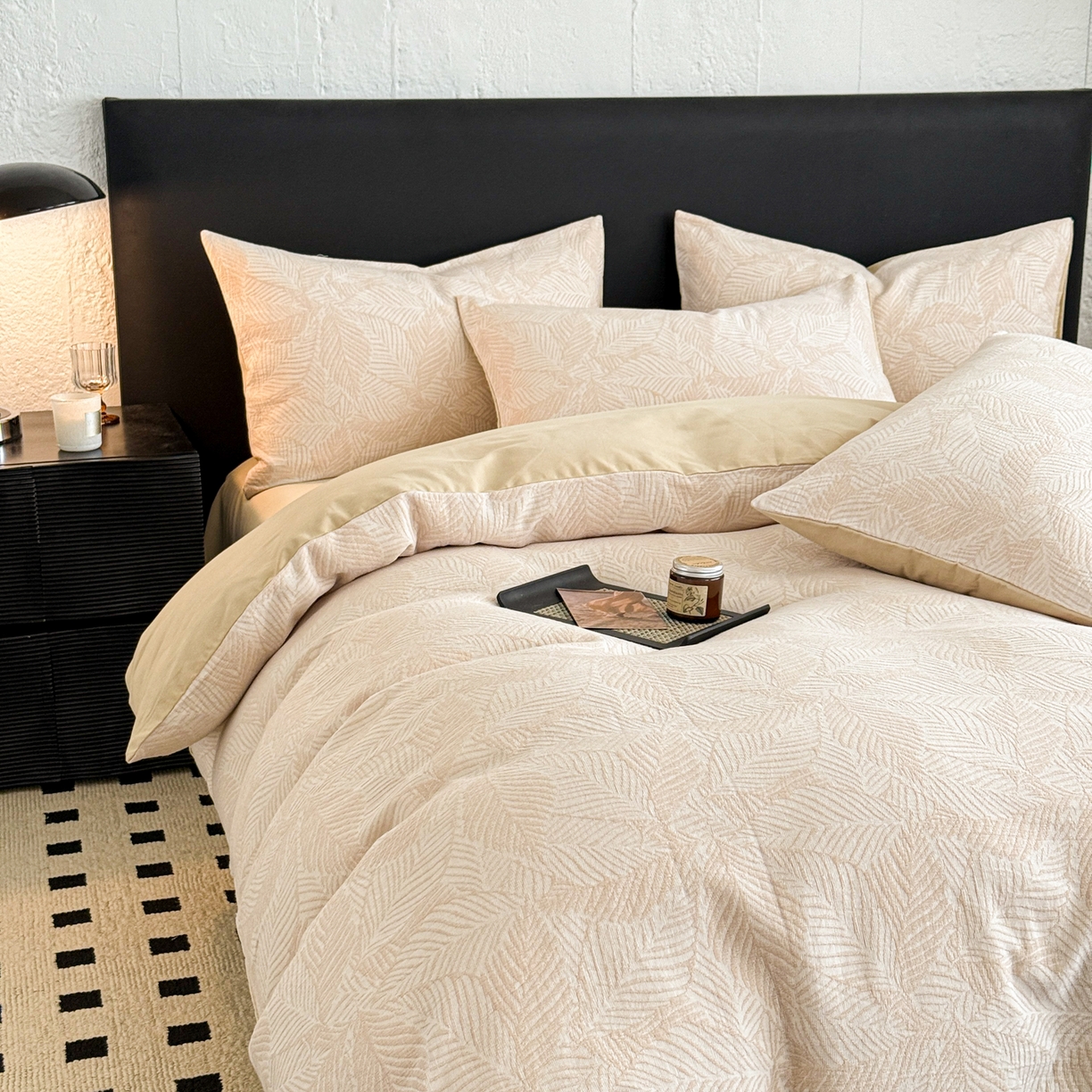 91家纺网 家纺一手货源 找家纺 眠博士 2025新款60s长绒棉纯棉提花磨毛四件套 提花磨毛套件-枫叶杏