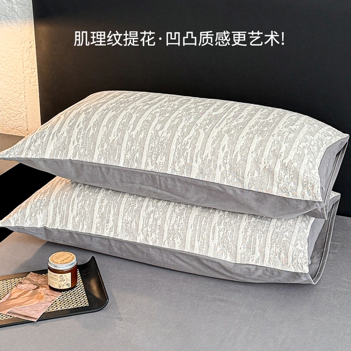 91家纺网 家纺一手货源 找家纺 眠博士 2025新款60s长绒棉纯棉提花磨毛四件套 提花磨毛套件-流光灰