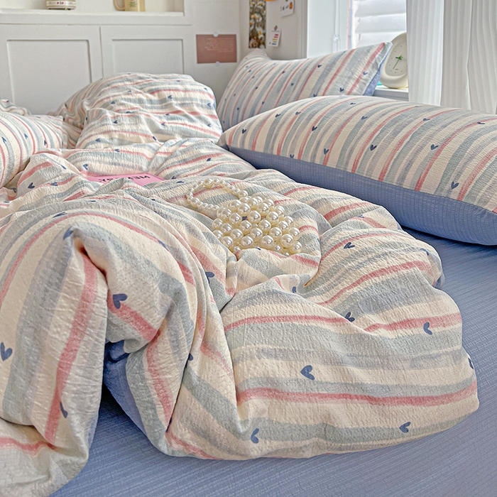 一比一 2026新款云感皱皱双层纱四件套-简单款 蓝爱心