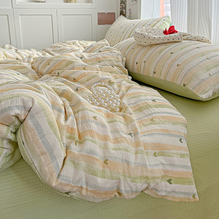 一比一 2026新款云感皱皱双层纱四件套-简单款 绿爱心