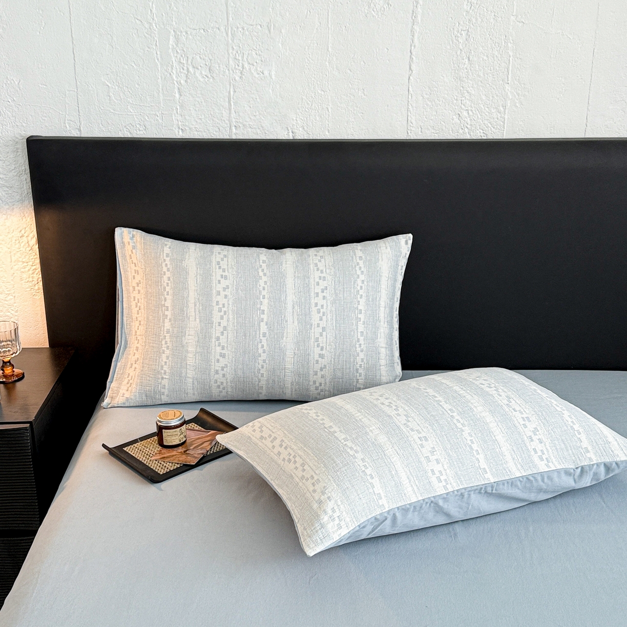 91家纺网 家纺一手货源 找家纺 眠博士 2025新款60s长绒棉纯棉提花磨毛四件套 提花磨毛套件-梦雨蓝