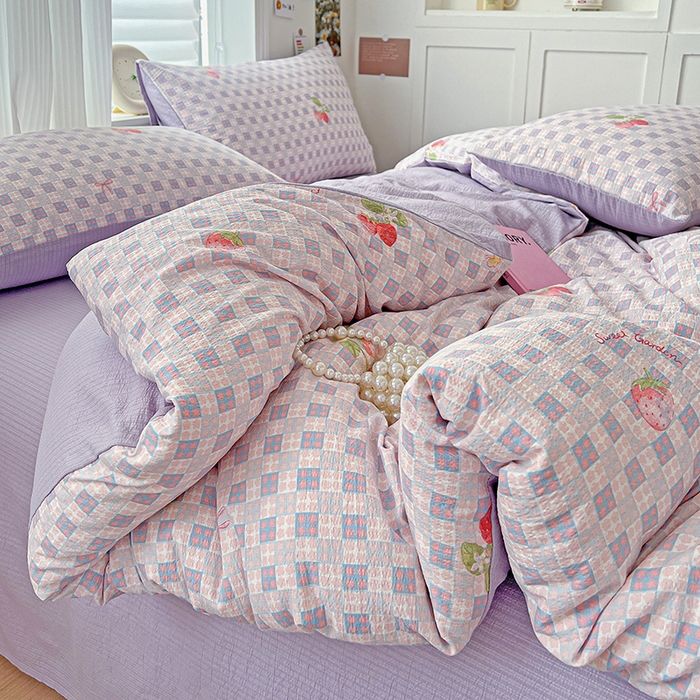 91家纺网 家纺一手货源 找家纺 一比一 2026新款云感皱皱双层纱四件套-简单款 蔓越莓