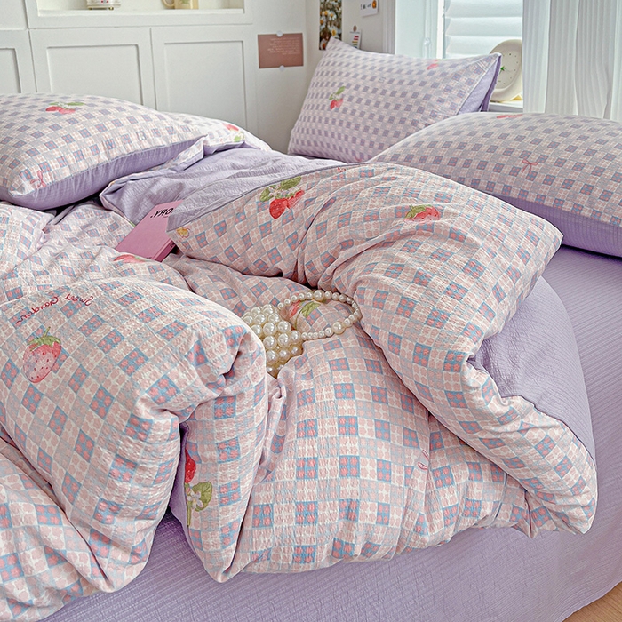 91家纺网 家纺一手货源 找家纺 一比一 2026新款云感皱皱双层纱四件套-简单款 蔓越莓