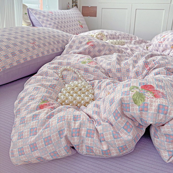 91家纺网 家纺一手货源 找家纺 一比一 2026新款云感皱皱双层纱四件套-简单款 蔓越莓