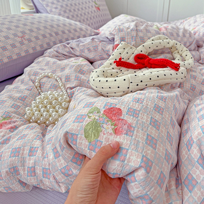 91家纺网 家纺一手货源 找家纺 一比一 2026新款云感皱皱双层纱四件套-简单款 蔓越莓