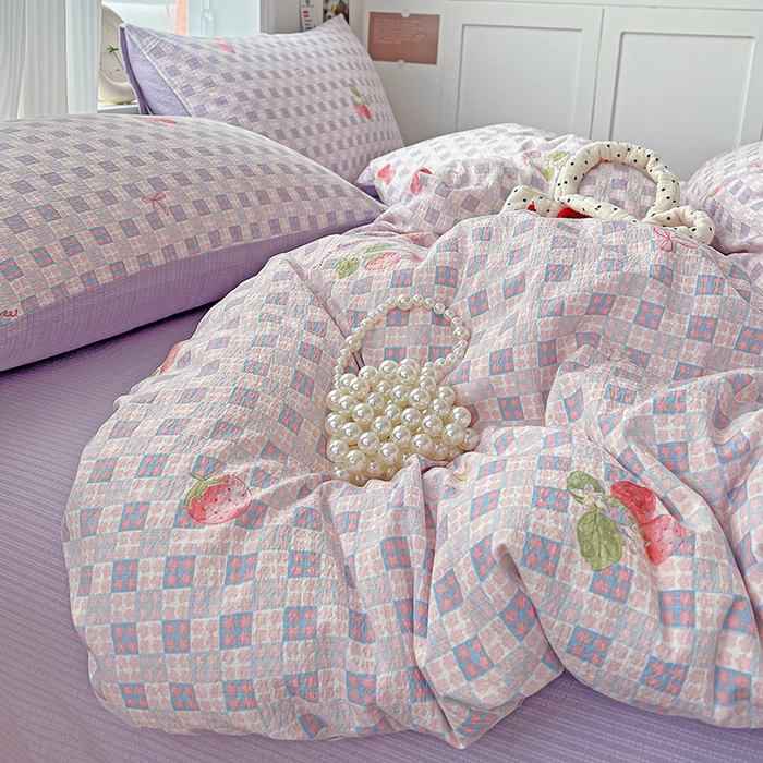 91家纺网 家纺一手货源 找家纺 一比一 2026新款云感皱皱双层纱四件套-简单款 蔓越莓