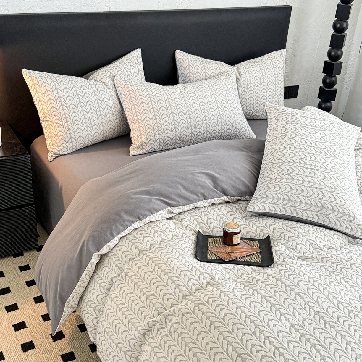 眠博士 2025新款60s长绒棉纯棉提花磨毛四件套 提花磨毛套件-荞麦灰