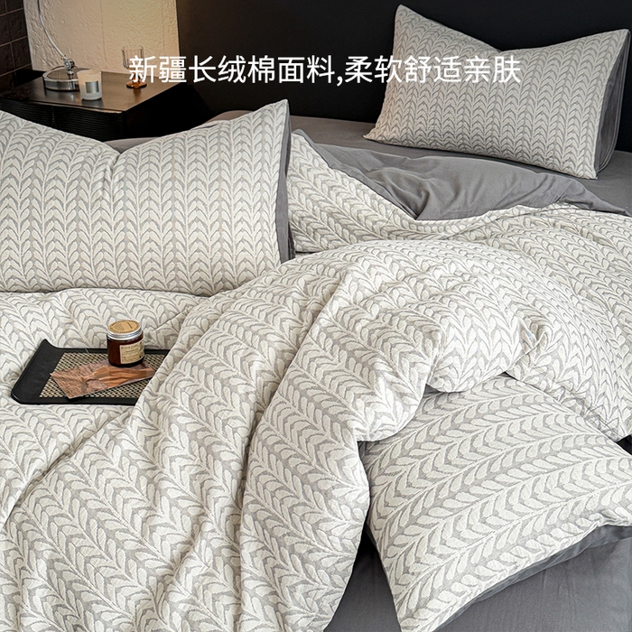 91家纺网 家纺一手货源 找家纺 眠博士 2025新款60s长绒棉纯棉提花磨毛四件套 提花磨毛套件-荞麦灰