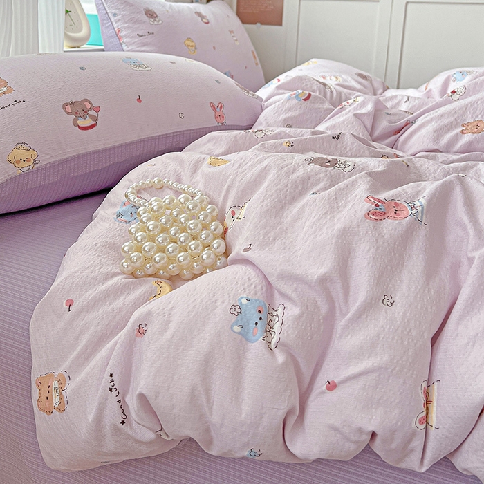 91家纺网 家纺一手货源 找家纺 一比一 2026新款云感皱皱双层纱四件套-简单款 萌宠宝贝