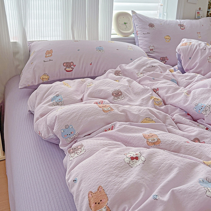 91家纺网 家纺一手货源 找家纺 一比一 2026新款云感皱皱双层纱四件套-简单款 萌宠宝贝