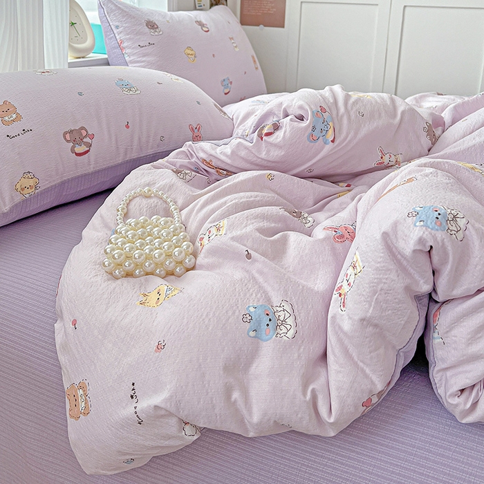 91家纺网 家纺一手货源 找家纺 一比一 2026新款云感皱皱双层纱四件套-简单款 萌宠宝贝