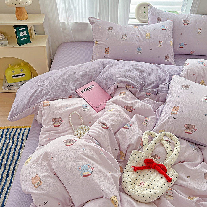 91家纺网 家纺一手货源 找家纺 一比一 2026新款云感皱皱双层纱四件套-简单款 萌宠宝贝