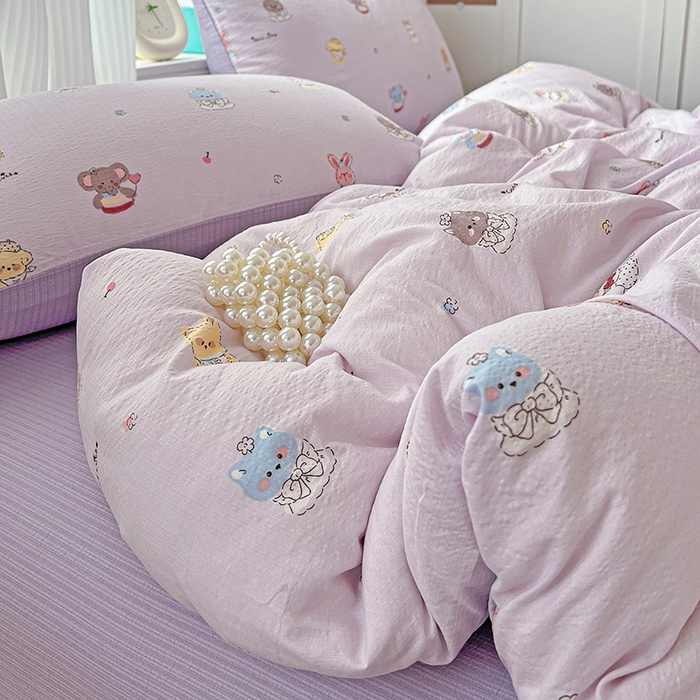 91家纺网 家纺一手货源 找家纺 一比一 2026新款云感皱皱双层纱四件套-简单款 萌宠宝贝