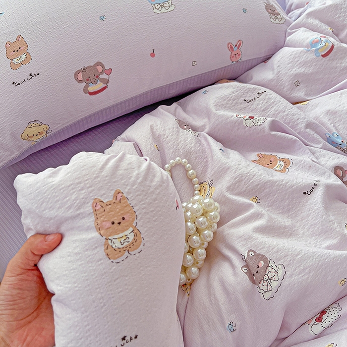 91家纺网 家纺一手货源 找家纺 一比一 2026新款云感皱皱双层纱四件套-简单款 萌宠宝贝