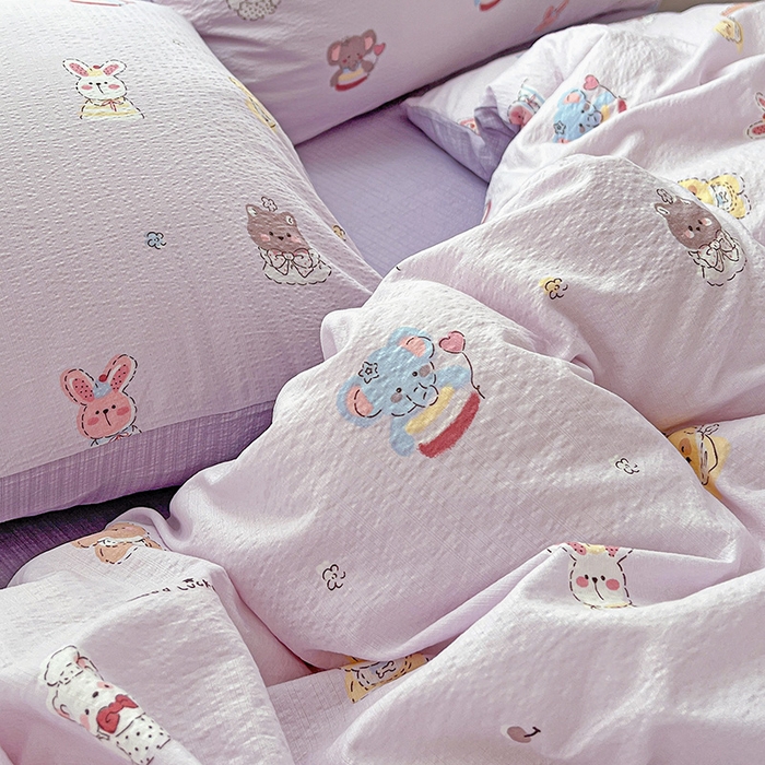 91家纺网 家纺一手货源 找家纺 一比一 2026新款云感皱皱双层纱四件套-简单款 萌宠宝贝