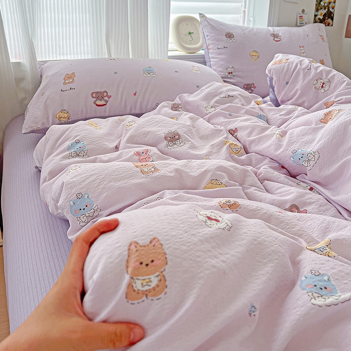 91家纺网 家纺一手货源 找家纺 一比一 2026新款云感皱皱双层纱四件套-简单款 萌宠宝贝