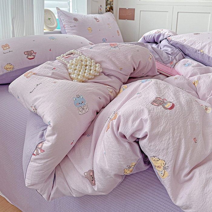 91家纺网 家纺一手货源 找家纺 一比一 2026新款云感皱皱双层纱四件套-简单款 萌宠宝贝