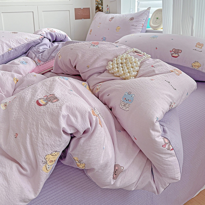 91家纺网 家纺一手货源 找家纺 一比一 2026新款云感皱皱双层纱四件套-简单款 萌宠宝贝