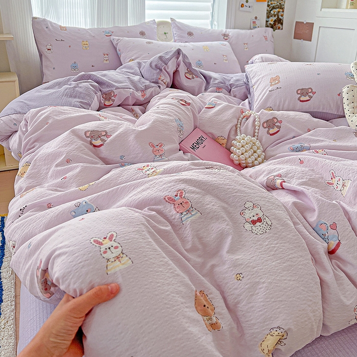 91家纺网 家纺一手货源 找家纺 一比一 2026新款云感皱皱双层纱四件套-简单款 萌宠宝贝