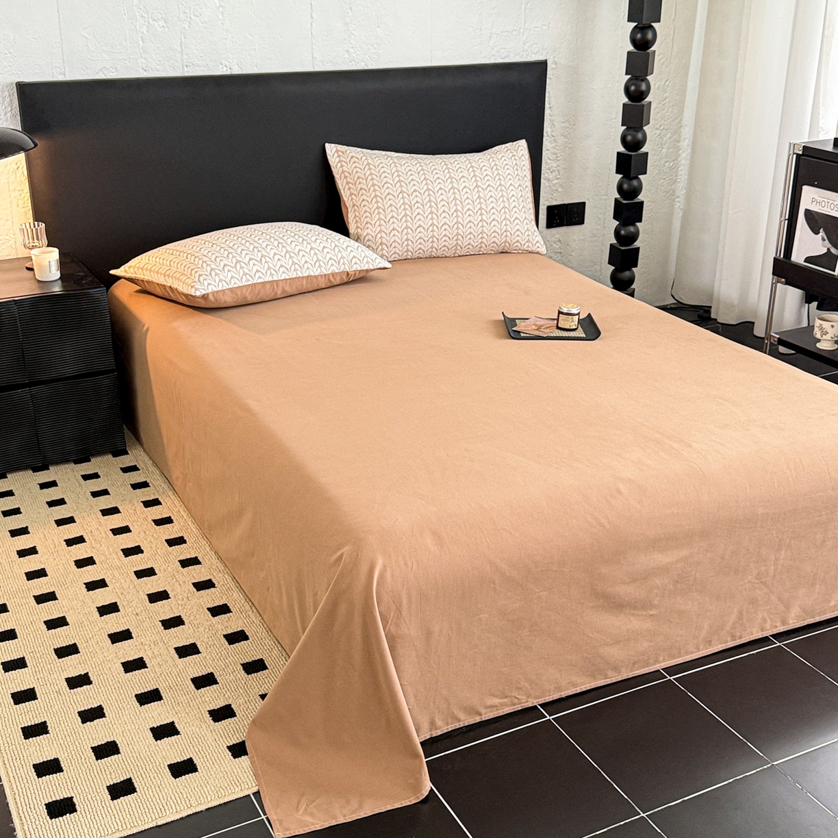 91家纺网 家纺一手货源 找家纺 眠博士 2025新款60s长绒棉纯棉提花磨毛四件套 提花磨毛套件-荞麦卡其