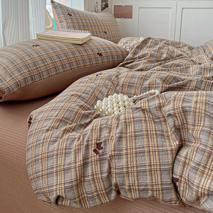 91家纺网 家纺一手货源 找家纺 一比一 2026新款云感皱皱双层纱四件套-简单款 塞西咖