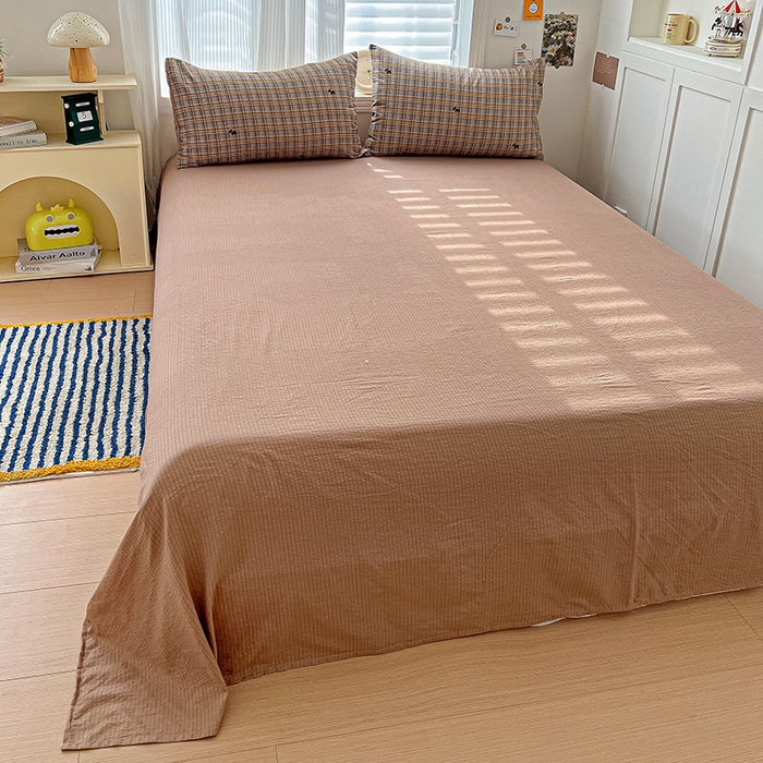 91家纺网 家纺一手货源 找家纺 一比一 2026新款云感皱皱双层纱四件套-简单款 塞西咖