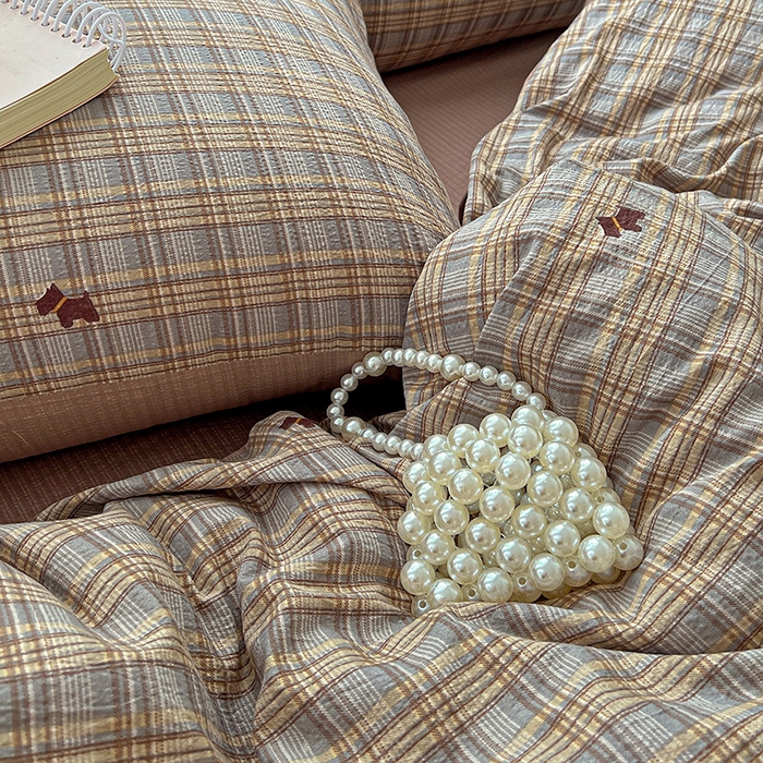 91家纺网 家纺一手货源 找家纺 一比一 2026新款云感皱皱双层纱四件套-简单款 塞西咖