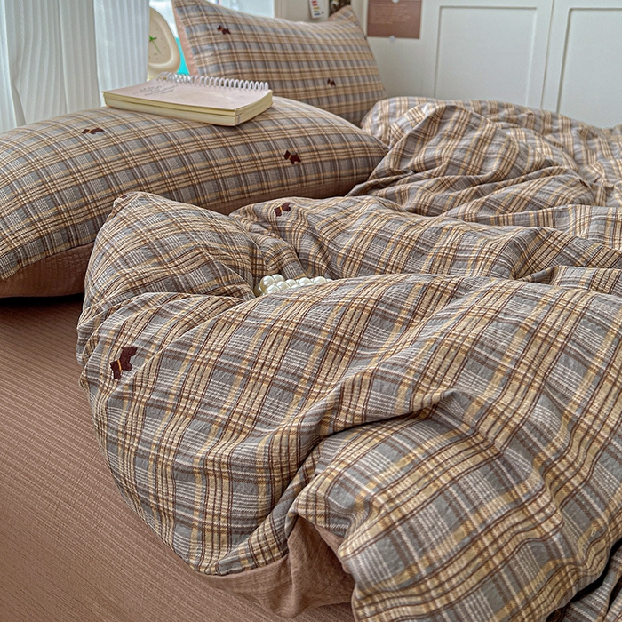 91家纺网 家纺一手货源 找家纺 一比一 2026新款云感皱皱双层纱四件套-简单款 塞西咖