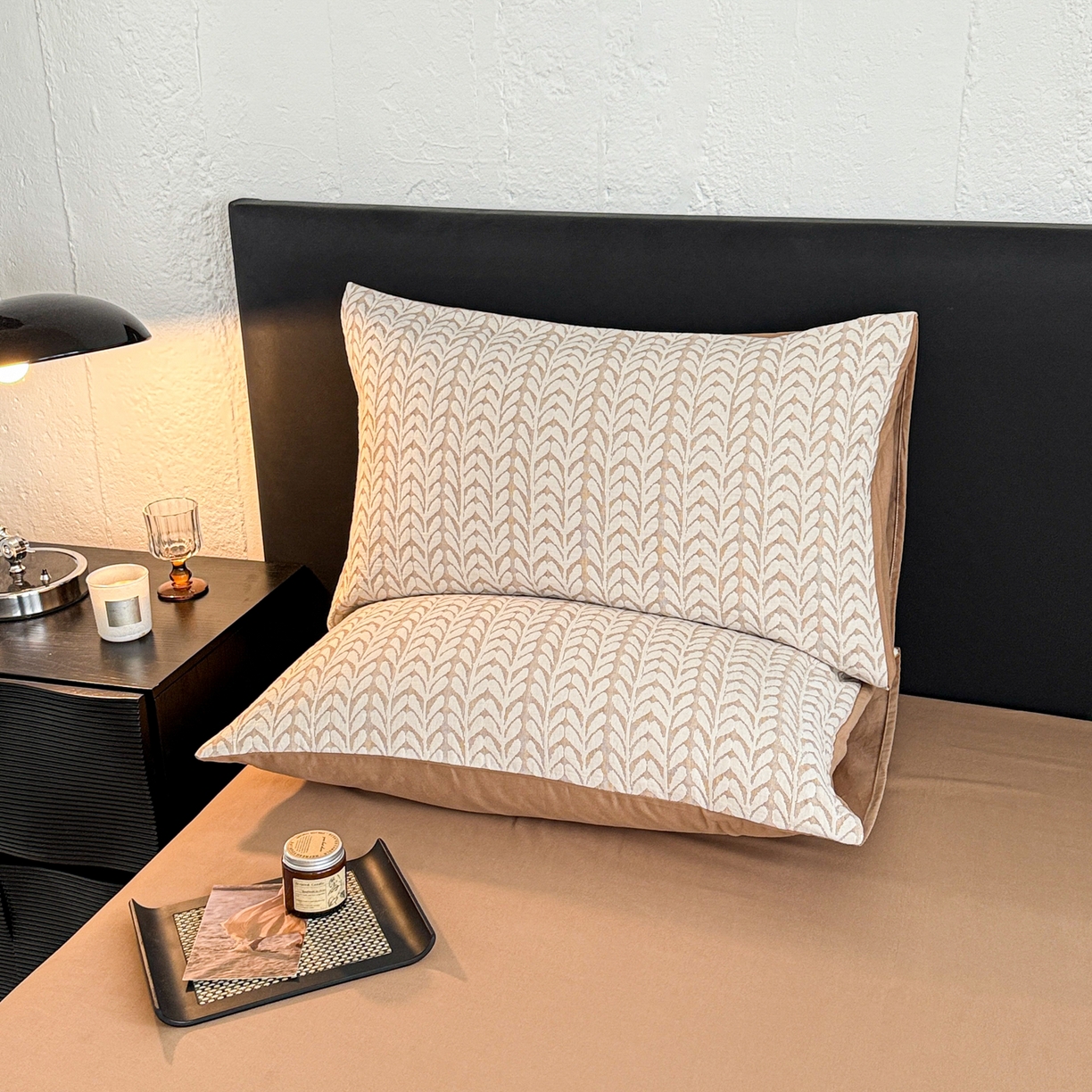 91家纺网 家纺一手货源 找家纺 眠博士 2025新款60s长绒棉纯棉提花磨毛四件套 提花磨毛套件-荞麦卡其