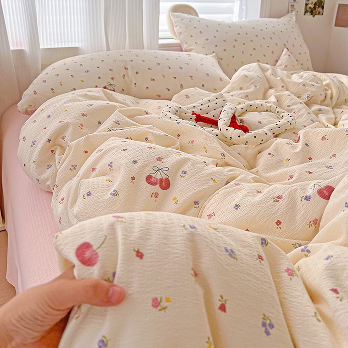 91家纺网 家纺一手货源 找家纺 一比一 2026新款云感皱皱双层纱四件套-简单款 恬趣-粉