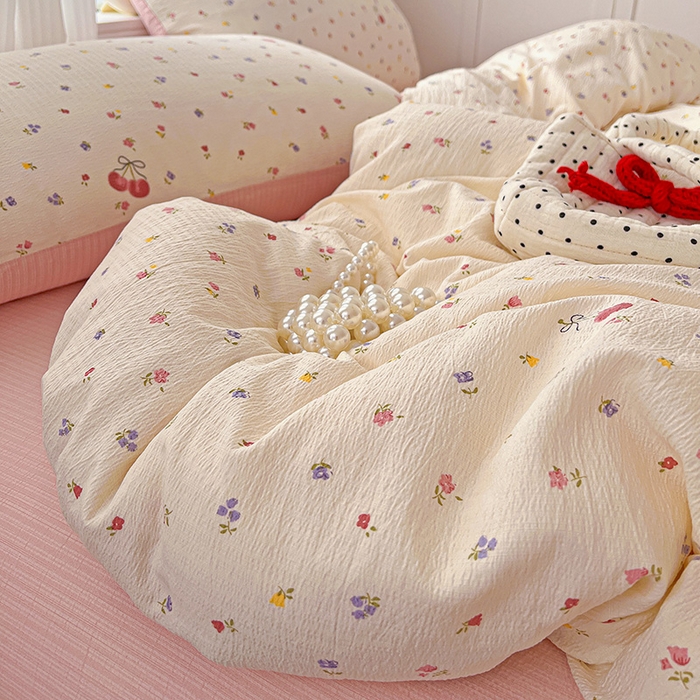 91家纺网 家纺一手货源 找家纺 一比一 2026新款云感皱皱双层纱四件套-简单款 恬趣-粉