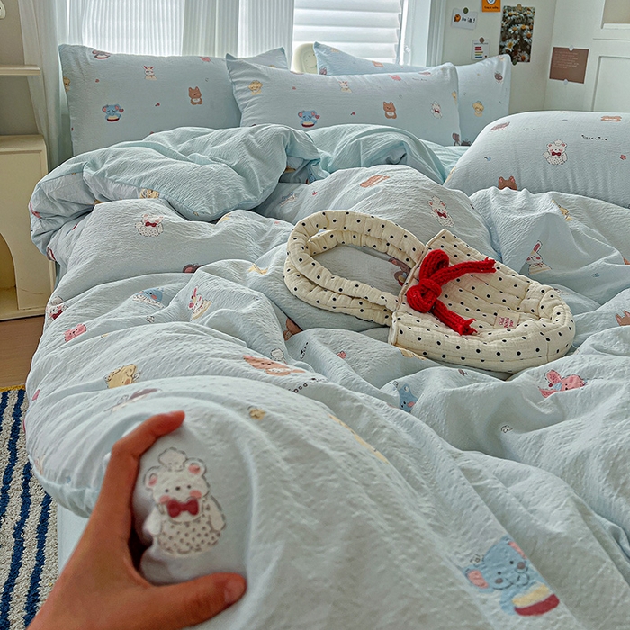 91家纺网 家纺一手货源 找家纺 一比一 2026新款云感皱皱双层纱四件套-简单款 小萌狗