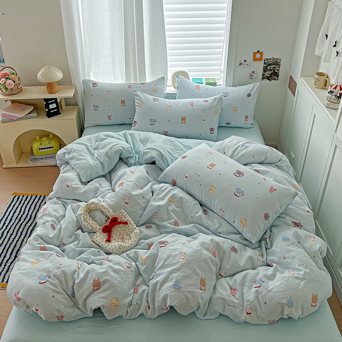 91家纺网 家纺一手货源 找家纺 一比一 2026新款云感皱皱双层纱四件套-简单款 小萌狗