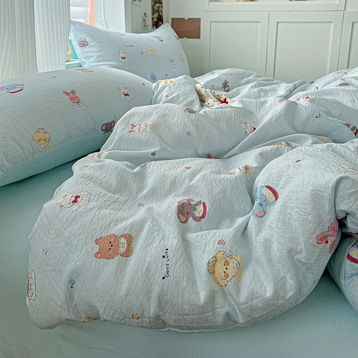 91家纺网 家纺一手货源 找家纺 一比一 2026新款云感皱皱双层纱四件套-简单款 小萌狗