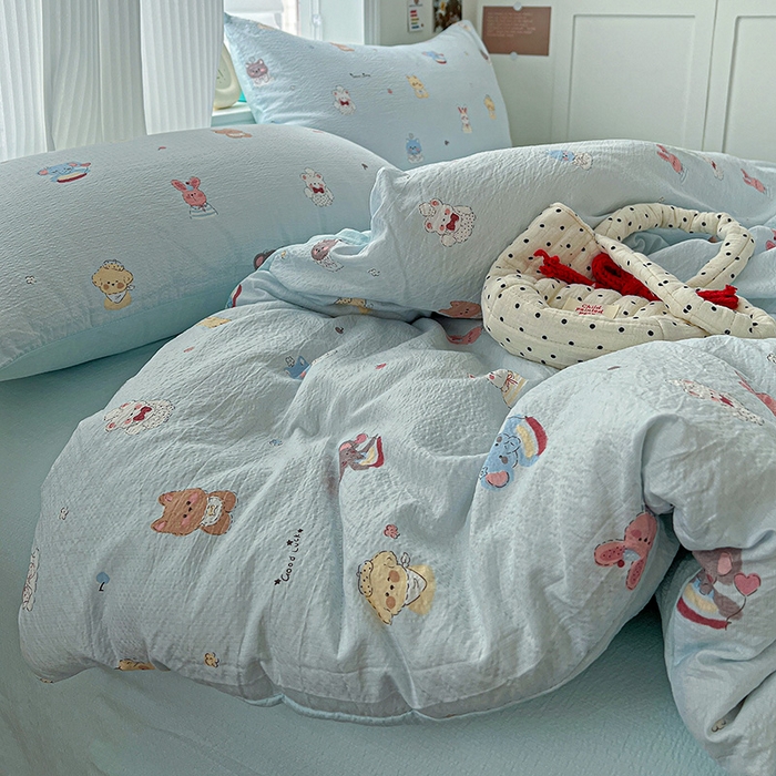 91家纺网 家纺一手货源 找家纺 一比一 2026新款云感皱皱双层纱四件套-简单款 小萌狗