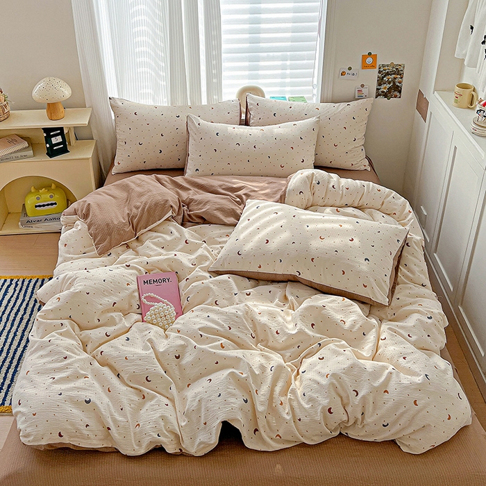 91家纺网 家纺一手货源 找家纺 一比一 2026新款云感皱皱双层纱四件套-简单款 星空咖