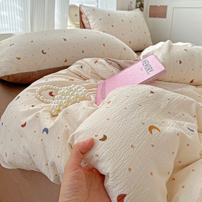 91家纺网 家纺一手货源 找家纺 一比一 2026新款云感皱皱双层纱四件套-简单款 星空咖